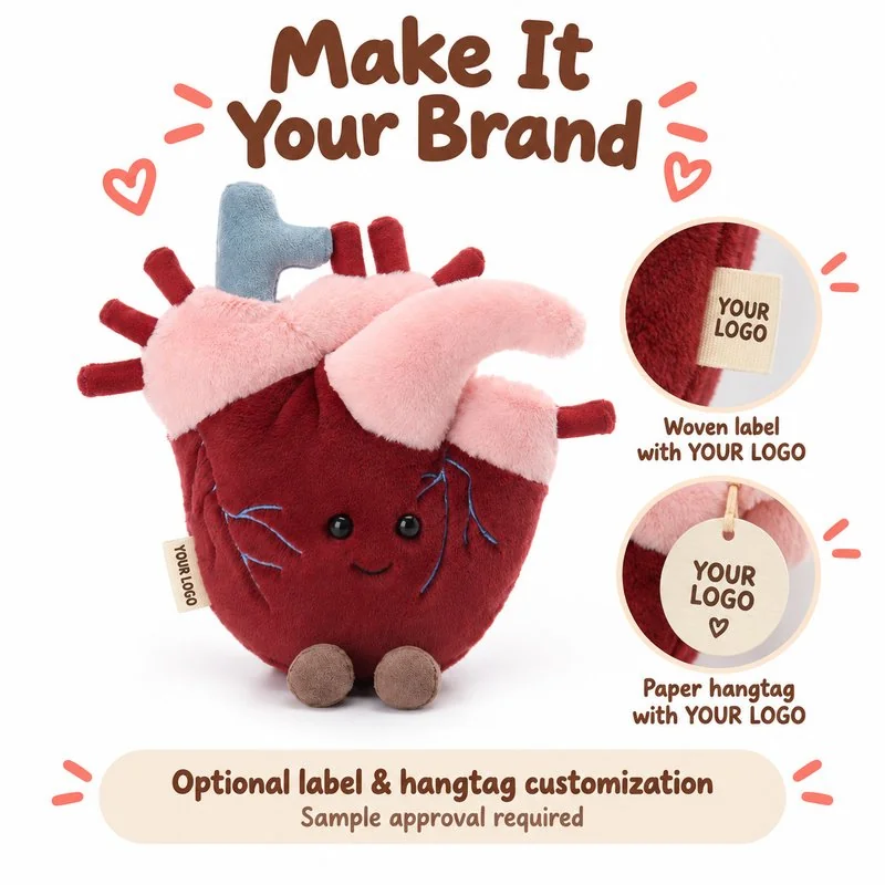Customization concept for anatomical heart plush; feasibility and sample approval required.