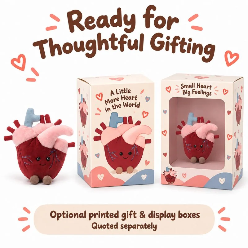 Anatomical Heart Plush — optional packaging concept; final artwork, fit and quotation require confirmation.