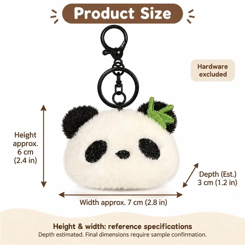 Bamboo Panda Face Plush Keychain — proposed size reference; dimensions require sample confirmation.