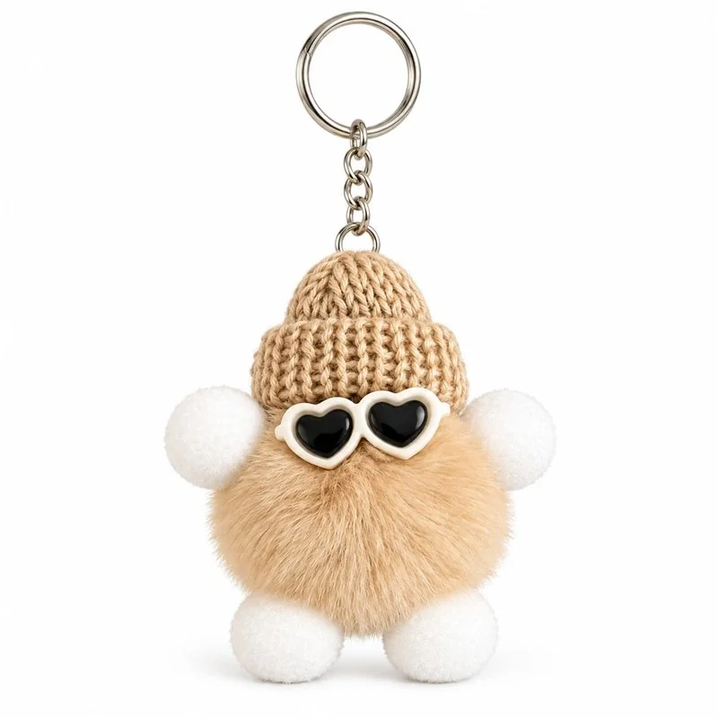 Beanie Heart Glasses Pompom Keychain