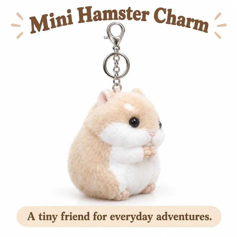 Beige Hamster Plush Keychain