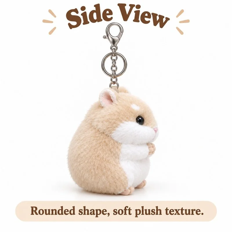 Beige Hamster Plush Keychain — additional angle concept.