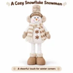 Beige snowflake snowman plush concept with scarf and hat, front view for B2B customization reference