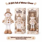 Beige Snowflake Snowman Plush — optional packaging concept; final artwork, fit and quotation require confirmation.