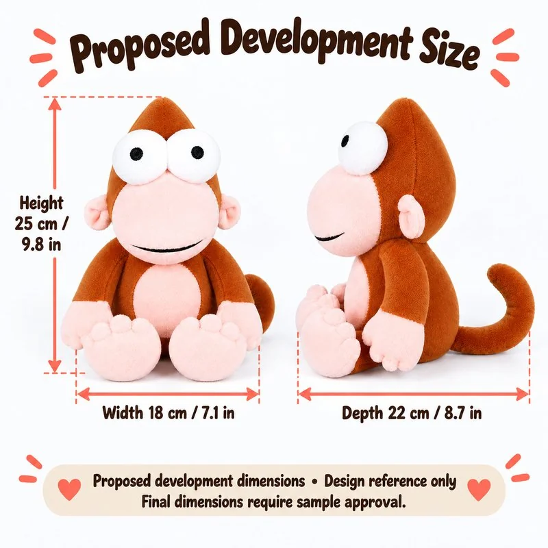 Big Eyed Brown Monkey Plush — proposed size reference; dimensions require sample confirmation.