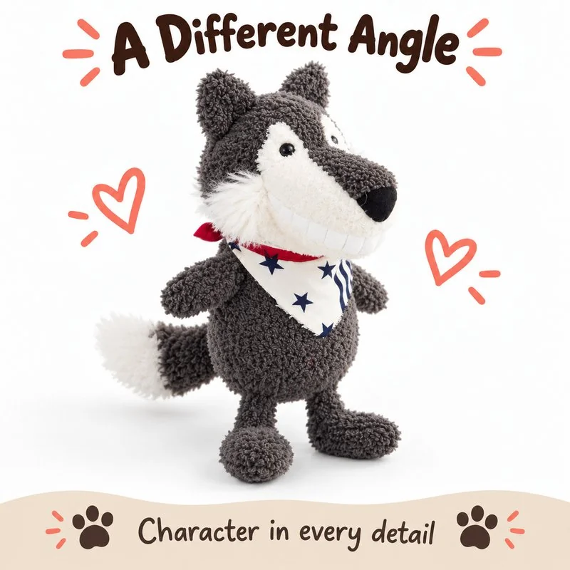 Big Smile Gray Wolf Plush — additional angle concept.