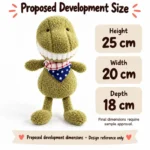 Big Smile Green Dinosaur Plush — proposed size reference; dimensions require sample confirmation.