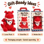 Big Smile Red Dragon Plush — optional packaging concept; final artwork, fit and quotation require confirmation.