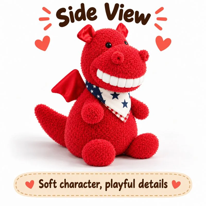 Big Smile Red Dragon Plush — additional angle concept.
