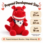 Big Smile Red Dragon Plush — proposed size reference; dimensions require sample confirmation.