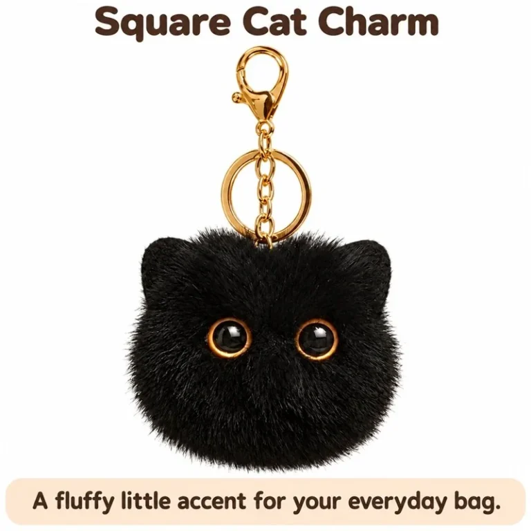 Black Cat Face Plush Keychain