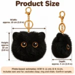 Black Cat Face Plush Keychain — proposed size reference; dimensions require sample confirmation.