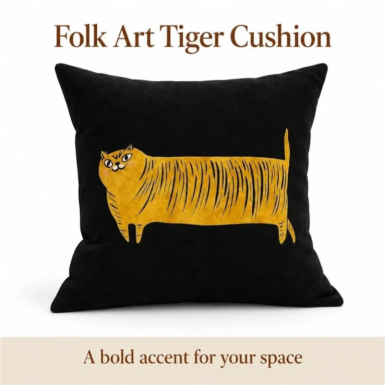 Black Folk Art Tiger Pillow