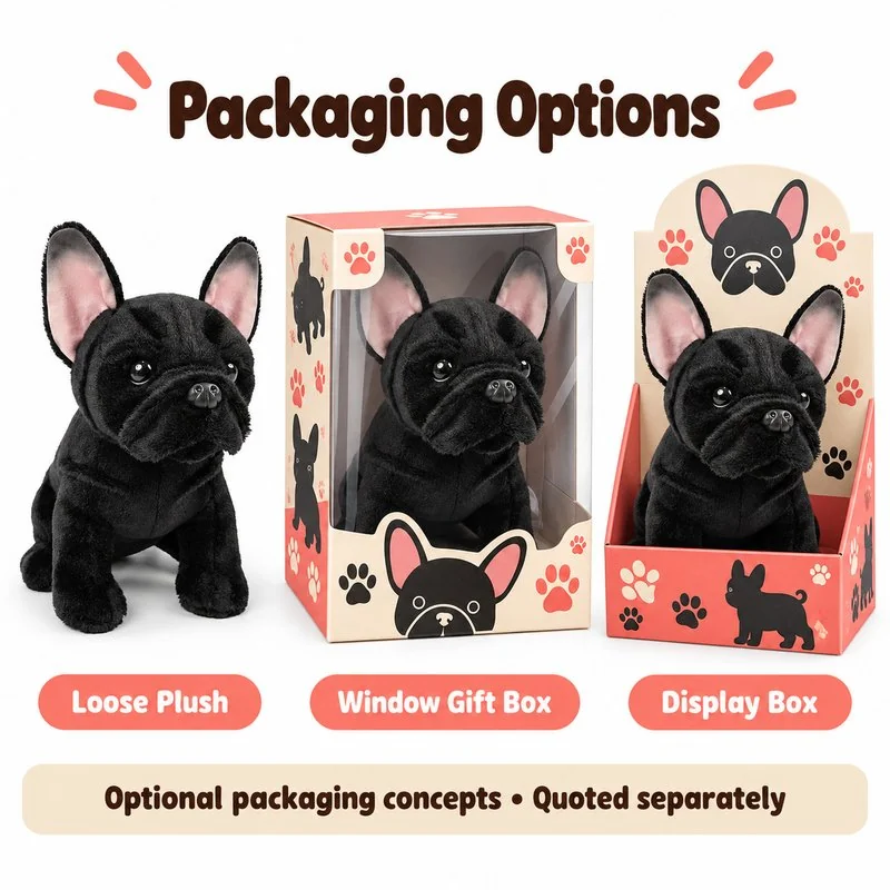 Black French Bulldog Plush — packaging concept