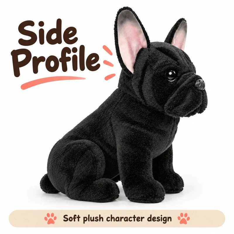 Black French Bulldog Plush — side view concept