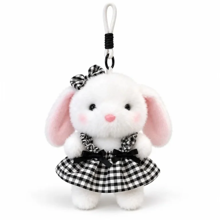 Black Gingham Bunny Plush Charm