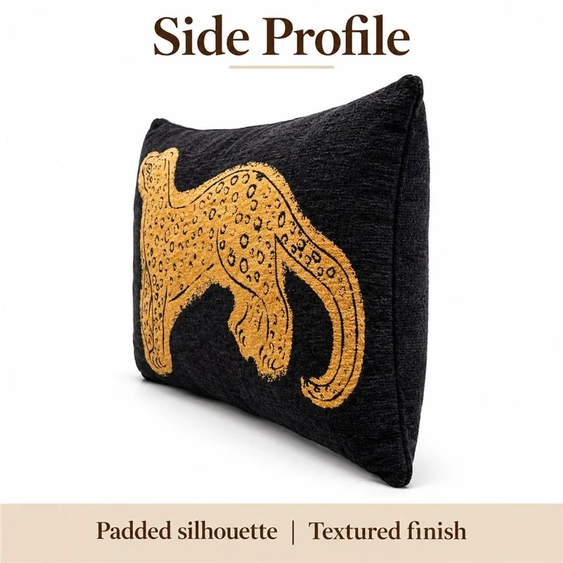 Black Gold Leopard Rectangular Cushion — additional angle concept.