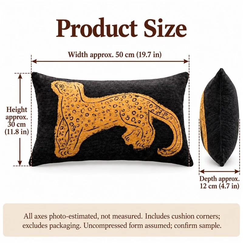 Black Gold Leopard Rectangular Cushion — proposed size reference; dimensions require sample confirmation.