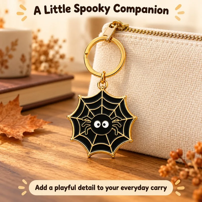 Illustrative application scene featuring black gold spider web keyring; setting is a concept.