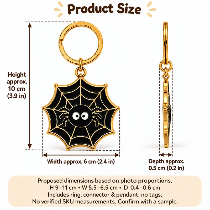 Black Gold Spider Web Keyring — proposed size reference; dimensions require sample confirmation.