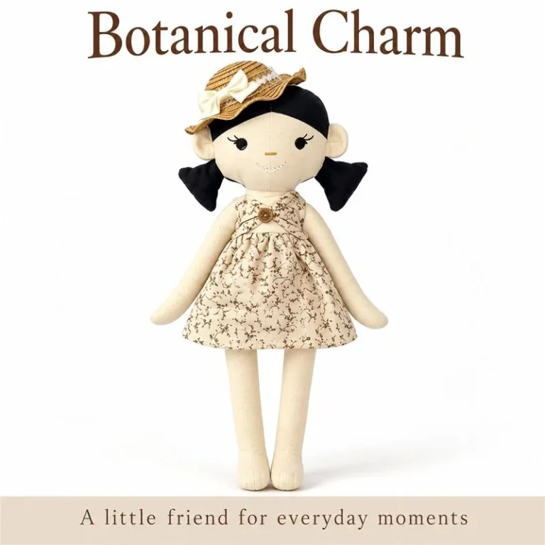 Black Pigtail Floral Dress Cloth Doll