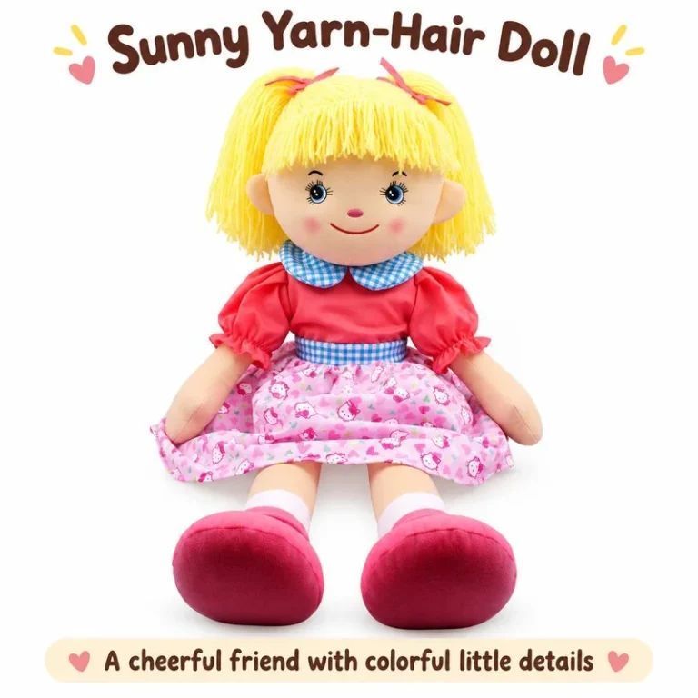 Blonde Yarn Hair Floral Cloth Doll