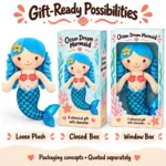 Blue Braid Mermaid Plush — optional packaging concept; final artwork, fit and quotation require confirmation.