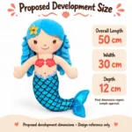 Blue Braid Mermaid Plush — proposed size reference; dimensions require sample confirmation.