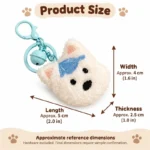 Blue Cap White Dog Plush Keychain — proposed size reference; dimensions require sample confirmation.