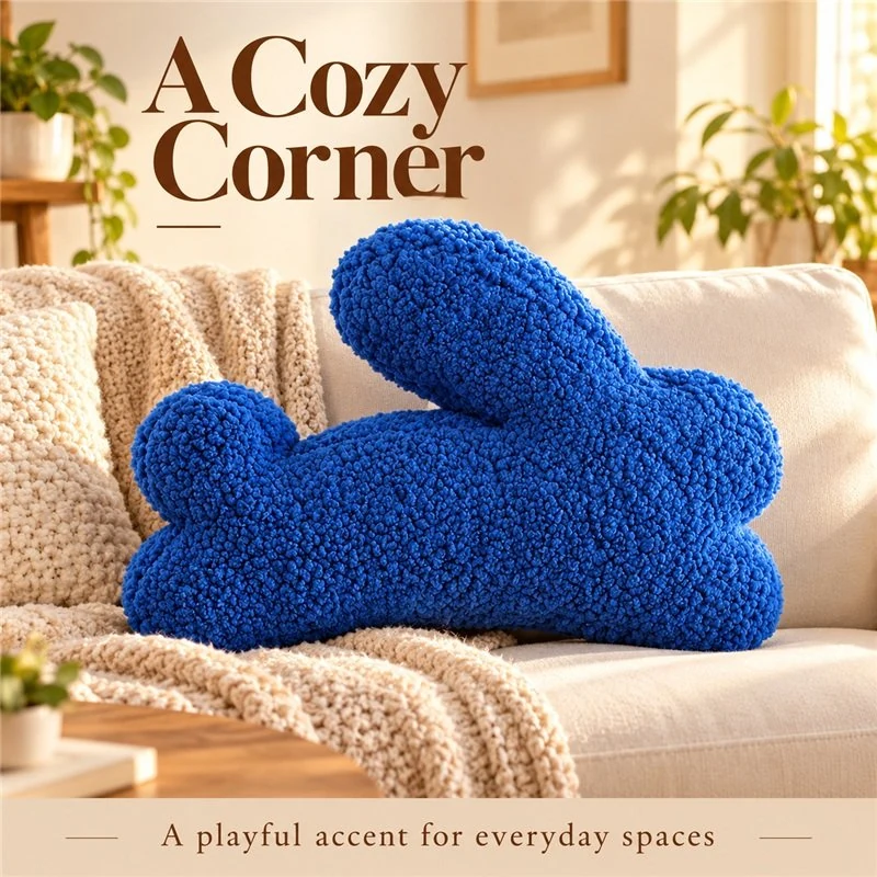 Blue Curly Texture Bunny Plush Pillow — illustrative application scene.