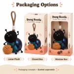 Blue Dung Beetle Plush Keychain — optional packaging concept; final artwork, fit and quotation require confirmation.