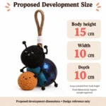 Blue Dung Beetle Plush Keychain — proposed size reference; dimensions require sample confirmation.