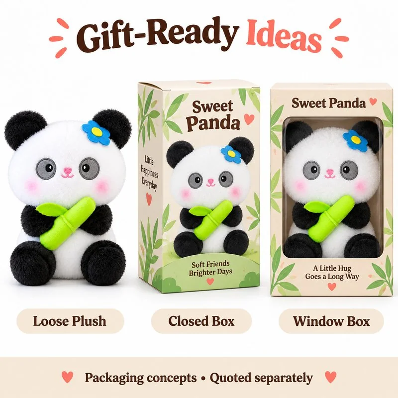 Blue Flower Bamboo Panda Soft Toy — optional packaging concept; final artwork, fit and quotation require confirmation.