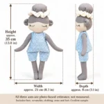 Blue Gingham Gray Hair Cloth Doll — proposed size reference; dimensions require sample confirmation.