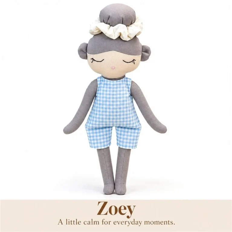 Blue Gingham Gray Hair Cloth Doll