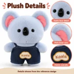 Blue Overalls Koala Plush — construction and surface detail concept.