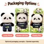 Blue Overalls Panda Soft Toy — optional packaging concept; final artwork, fit and quotation require confirmation.