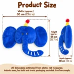 Blue Party Elephant Head Plush Pillow — proposed size reference; dimensions require sample confirmation.