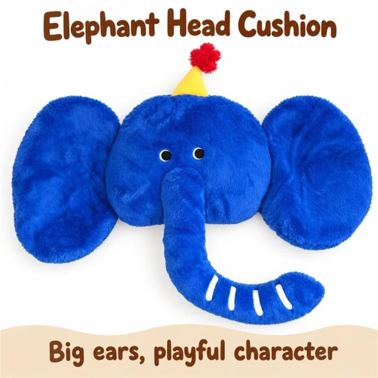 Blue Party Elephant Head Plush Pillow