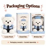 Blue Police Uniform Teddy Bear Plush — optional packaging concept; final artwork, fit and quotation require confirmation.