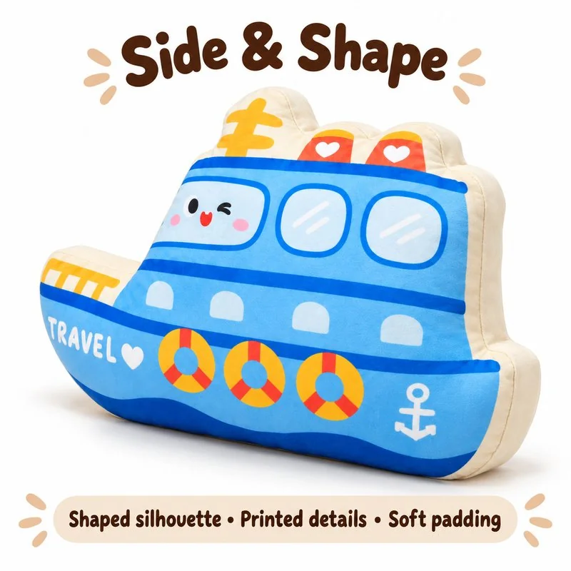 Blue Ship Plush Cushion — additional angle concept.