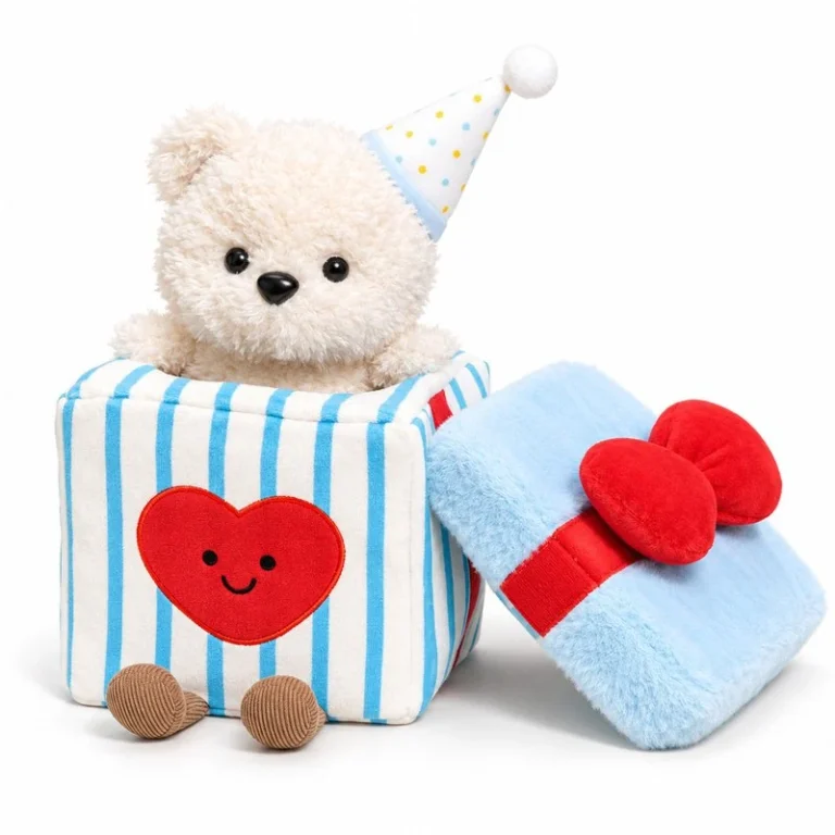 Blue Striped Gift Box Bear Plush