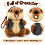 Blue Vest Marmot Plush Charm — construction and surface detail concept.