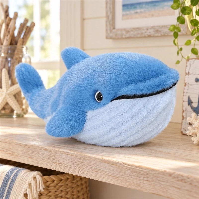Illustrative application scene featuring blue whale plush; setting is a concept.