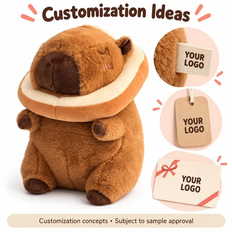 Customization concept for bread collar capybara plush; feasibility and sample approval required.