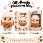 Brown Boba Tea Cup With Feet Plush — optional packaging concept; final artwork, fit and quotation require confirmation.