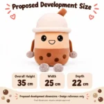 Brown Boba Tea Cup With Feet Plush — proposed size reference; dimensions require sample confirmation.