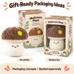Brown Cap Mushroom Plush — optional packaging concept; final artwork, fit and quotation require confirmation.