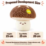Brown Cap Mushroom Plush — proposed size reference; dimensions require sample confirmation.