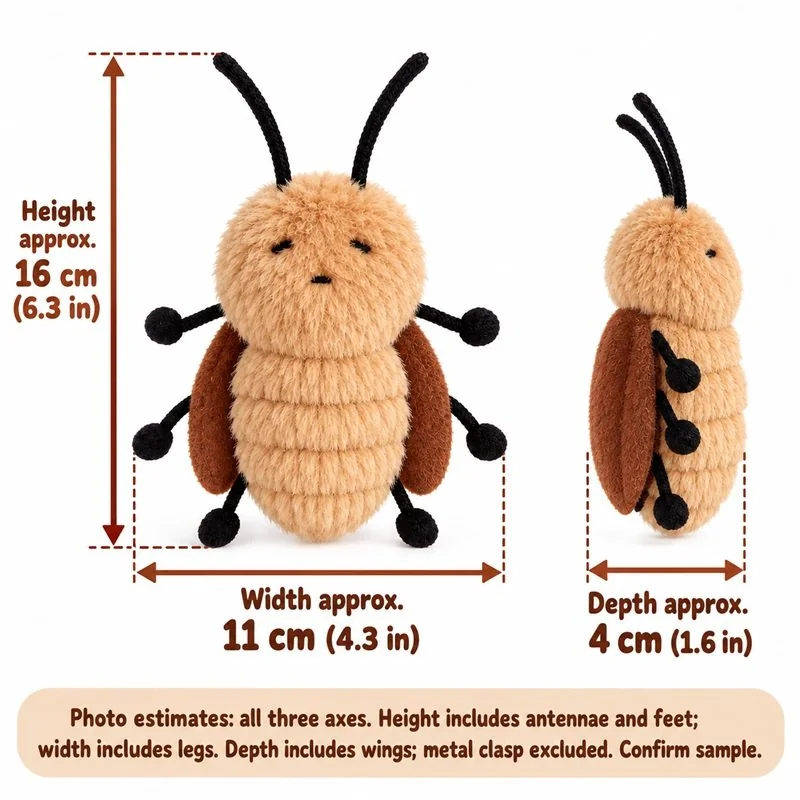 Brown Cockroach Plush Keychain — proposed size reference; dimensions require sample confirmation.